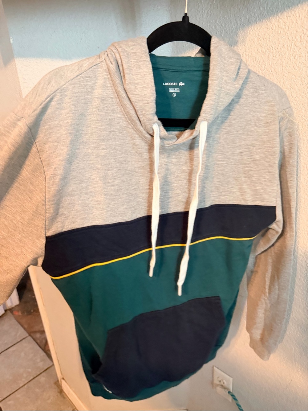 Lacoste Men’s Teal, Navy and Gray Colorblock Hoodie